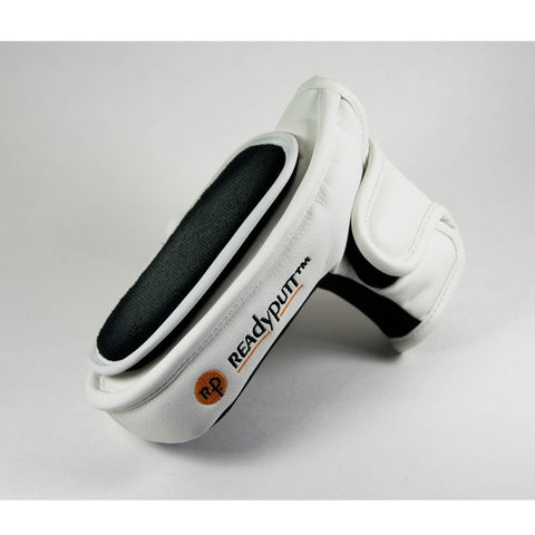 ReadyPutt Blade Mid-Mallet Putter Head Cover with Ball Cleaner - White